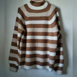 Time and Tru Brown and White Striped Crewneck Sweater